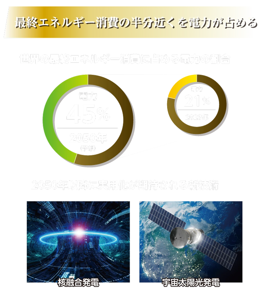 最終エネルギー消費の半分近くを電力が占める