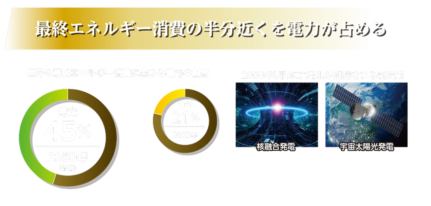 最終エネルギー消費の半分近くを電力が占める
